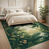 Lush Green Palm Jungle Oasis Area Rug