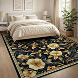 Navy Gold Floral Vintage Area Rug