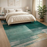 Emerald Green Distressed Abstract Block Rug