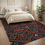 Navy Red Persian Floral Area Rug