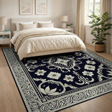 Elegant Black White Persian Floral Traditional Persian Area Rug