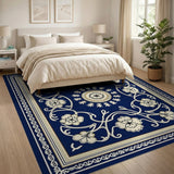 Traditional Persian Blue and Teal Navy Blue Traditional Persian Floral Area Rug