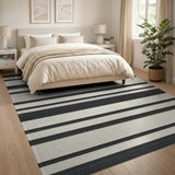 Black White Striped Woven Area Rug
