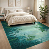 Serene Teal Tree Silhouette Area Rug