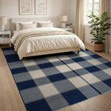 Geometric Modern Navy Blue Checkered Plaid Area Rug