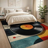 Washable Retro Vinyl Record Geometric Low Pile Area Rug