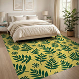 Vibrant Yellow Green Fern Leaves Area Rug