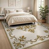 Cream Gold Ornate Medallion Area Rug