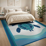 Coastal Beach Blue and Teal Sea Turtle Blue Teal Area Rug