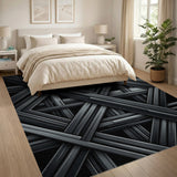 Sleek Grey Geometric Grid Area Rug