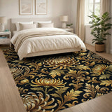Gold Chrysanthemum Baroque Floral Area Rug