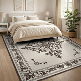 Beige and Neutral Ornate Beige Medallion Area Rug