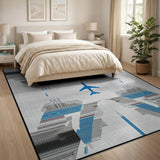 Blue Airplane Geometric Area Rug