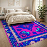 Vibrant Pink Blue Persian Medallion Area Rug