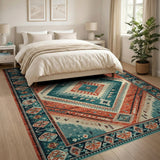 Teal Terracotta Geometric Southwestern Area Rug