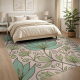 Blush Pink Teal Lily Floral Vintage Area Rug