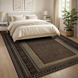 Intricate Brown Tribal Border Area Rug