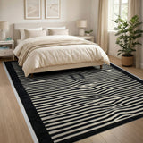 Bold Black White Wavy Stripe Area Rug