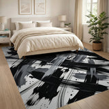 Abstract Area Bold Black Brush Stroke Abstract Area Rug
