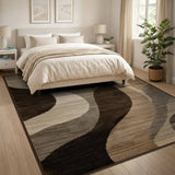 Brown and Tan Abstract Brown Swirl Area Rug
