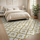 Gold Trellis Lattice Geometric Area Rug