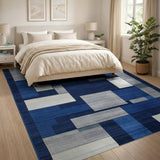 Blue and Teal Navy Blue Geometric Abstract Area Rug