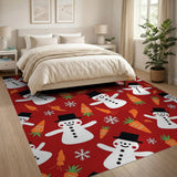 Festive Snowman Red Area Rug