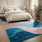 Coastal Waves Abstract Area Rug with Starfish