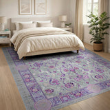 Purple Floral Persian Area Rug with Grey Field