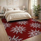 Red Snowflake Pattern Red Area Rug