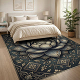 Ornate Grey Lotus Mandala Area Rug