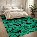 Teal Dinosaur Fern Silhouette Area Rug