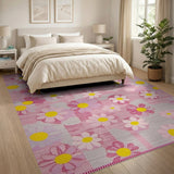 Pink Daisy Patchwork Floral Rug