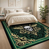 Emerald Ornate Skull Bat Wing Area Rug