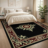 Gold and Silver Ornate Black Persian Medallion Area Rug
