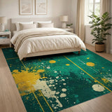 Teal Green Mustard Yellow Geometric Abstract Rug