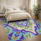 Purple Teal Floral Medallion Area Rug