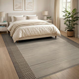 Beige Woven Area Rug with Brown Dotted Borders