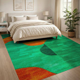 Bold Green Orange Abstract Wave Area Rug