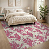 Pink Fern Leaf and Frog Motif Area Rug
