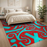 Vibrant Red Teal Swirl Abstract Area Rug