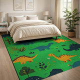 Cartoon Dinosaur Meadow Kids Area Rug