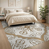 Ornate Tan Persian Floral Area Rug
