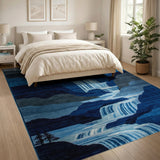 Abstract Blue Waterfall Mountain Area Rug