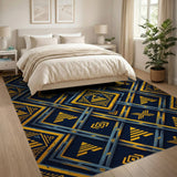 Navy Gold Geometric Lattice Area Rug