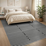Bold Black White Geometric Line Rug