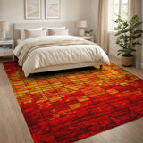Fiery Red Brick Grid Area Rug
