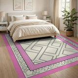 Pink Border Geometric Lattice Area Rug