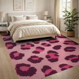 Pink Leopard Print Tufted Shag Rug