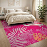 Coastal Beach Pink Flamingo Palm Leaf Area Rug